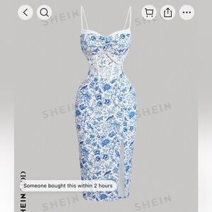 Shein mod floral/butterfly cami dress with thigh split and pearl decor